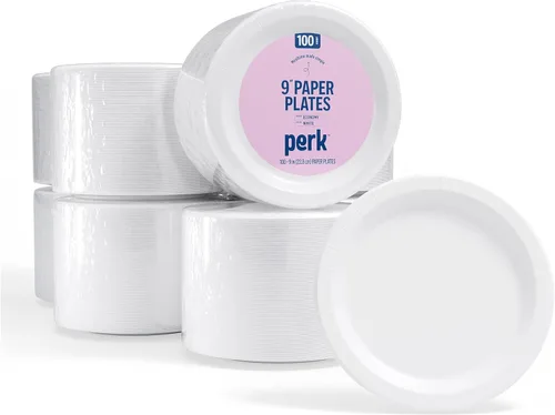 Perk - Platos de papel de 9 pulgadas, 1000 unidades a granel, platos desechables sin revestimiento para cenas, fiestas y uso diario
