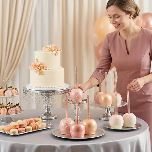 Miniatura 5 de Quotidian Palitos brillantes de bambú con purpurina de durazno de 6 pulgadas (5.9 in) paquete de 24 – caramelo de pastel de manzana caramelo Rosado