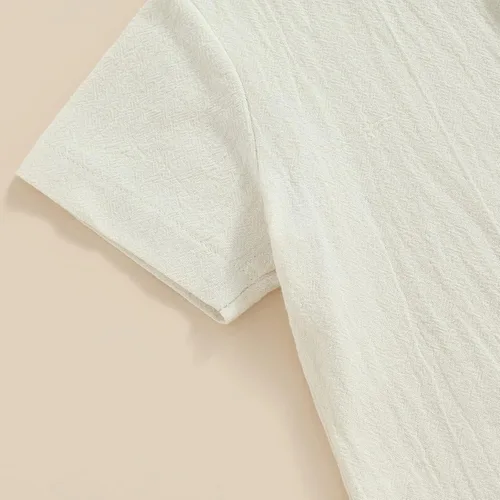 Miniatura 5 de Karuedoo Conjunto de 2 piezas de ropa de algodón y lino de manga corta con botones y pantalones cortos para el verano