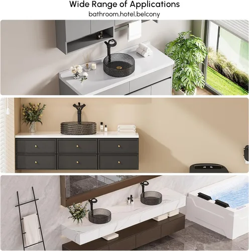 Miniatura 8 de Fregadero de Vaso de Vidrio Negro Lovedima, Lavabo de Tocador de Baño Sobre Encimera