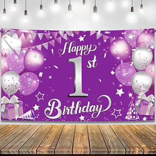 Miniatura 10 de KatchOn, Cartel de feliz primer cumpleaños para niño, 72 x 44 pulgadas, Xtralarge, telón de fondo azul y plateado para el primer cumpleaños