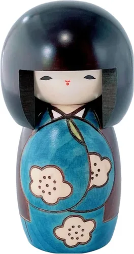 Usaburo - Muñeca Kokeshi japonesa moderna (KOUZITU, pequeña, azul), fabricada en Japón, figuras coleccionables, manualidades tradicionales, chica en