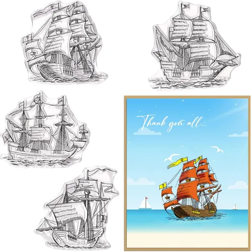 Hying Sellos transparentes para hacer tarjetas, sellos de goma para barco oceánico, sello transparente para manualidades, álbumes de recortes,