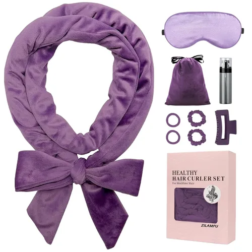 Miniatura 13 de ZILAMPU Diadema de varilla rizadora sin calor, rizadores de pelo para dormir, morado, 70 pulgadas de largo, material de terciopelo extra suave