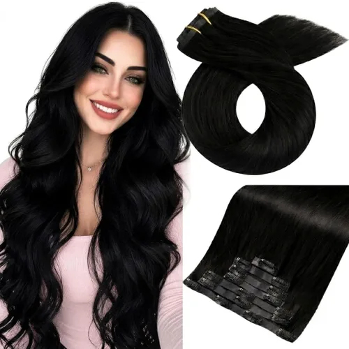 Miniatura 16 de Moresoo Genius - Extensiones de cabello humano real con clip, color negro azabache, invisibles, sin costuras, de trama de piel sintética
