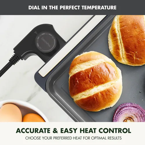 Miniatura 7 de GreenPan Plancha Eléctrica Avanzada de 10.5" x 20" con Cajón Calentador, Revestimiento Antiadherente de Cerámica Saludable Libre de PFAS, Control