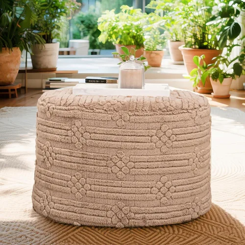 Asuprui Puf otomano reposapiés – Taburete redondo de espuma todo en uno de felpa para un descanso acogedor, puf de piso y decoración elegante (café)