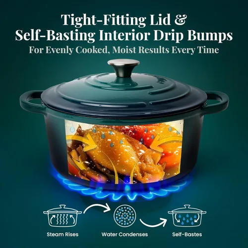 Miniatura 7 de Larder & Vine Olla para horno holandés de hierro fundido esmaltado de 5.7 cuartos con tapa, para hornear pan, compatible con todas las placas