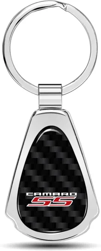 Miniatura 7 de iPick Image Llavero de lágrima de metal de fibra de carbono negro real para Chevrolet Camaro SS, con licencia