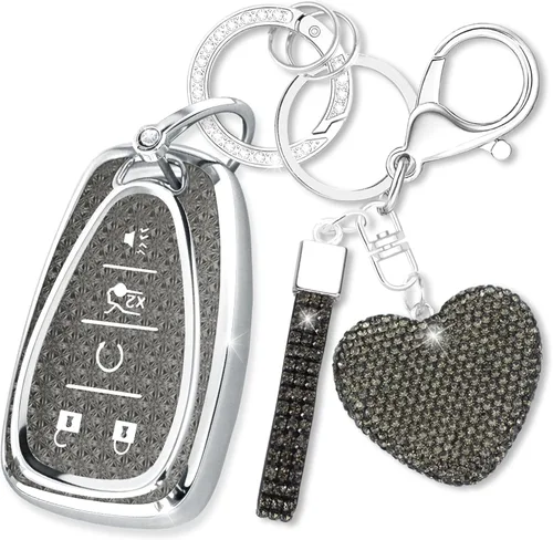 Funda para llavero con llave de diamante en forma de corazón, funda para llave de coche compatible con Chevrolet Equinox Malibu Cruze Traverse