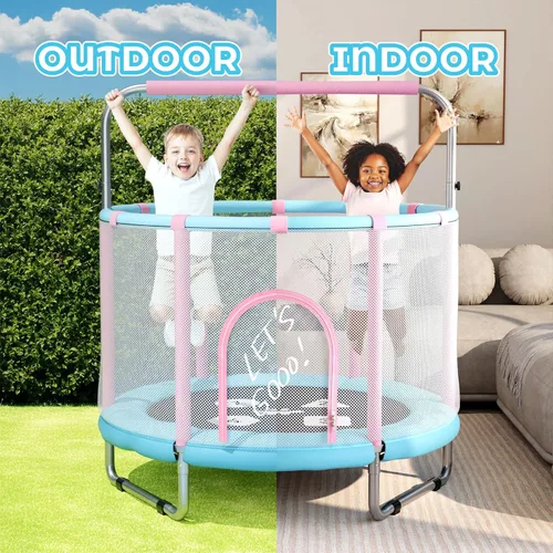 Miniatura 3 de Happin® - Cama elástica de 55 pulgadas para niños con cerca de seguridad, trampolín interior y exterior para niños pequeños, diseño ultra seguro