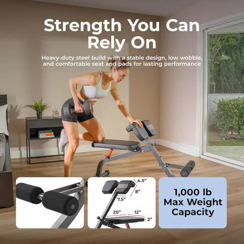 Miniatura 5 de Sunny Health & Fitness Multi-Function Roman Chair with Dip Station & Sit-Up Bench, Adjustable Heavy-Duty Strength Training Equipment for Glutes