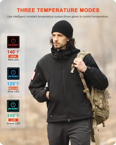 Miniatura 4 de DEWBU Chaqueta de hombre con calefacción eléctrica para invierno y con batería de 12 V, abrigo con revestimiento suave para exteriores