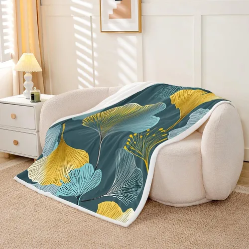 Miniatura 3 de Manta de hojas de Ginkgo de color amarillo, verde azulado, Ginkgo Biloba, manta de forro polar para niños y niñas, manta botánica de 40 x 50