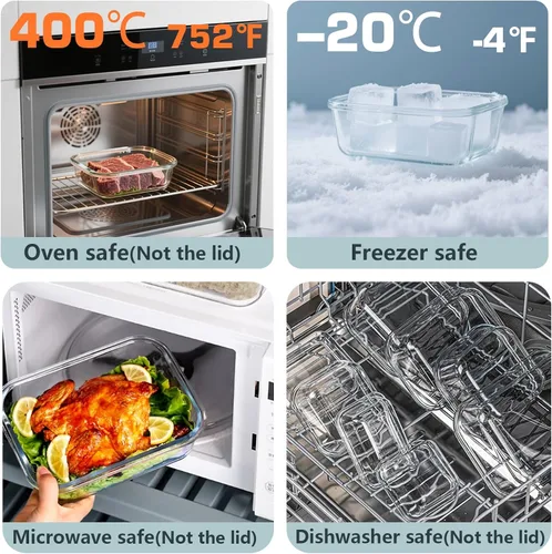 Miniatura 4 de Juego de 12 recipientes de vidrio para almacenamiento de alimentos con tapas de cierre a presión herméticas, recipientes de vidrio borosilicato Gris