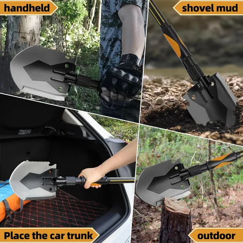 Miniatura 3 de Pala de supervivencia para campamento, pala plegable multifuncional, de acero aleado, pala táctica con sierra para senderismo, mochileros, caza