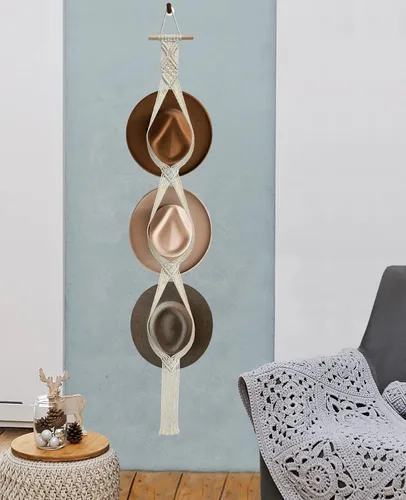 Miniatura 6 de Organizador de sombreros de macramé para pared, colgadores bohemios para colgar en la pared, tejido a mano, organizador decorativo para sombreros