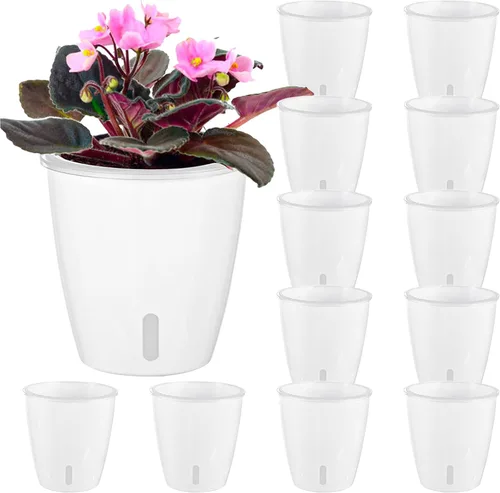 Miniatura 20 de Macetas de riego automático para plantas de interior, paquete de 16 macetas de riego automático con orificios de drenaje, macetas pequeñas