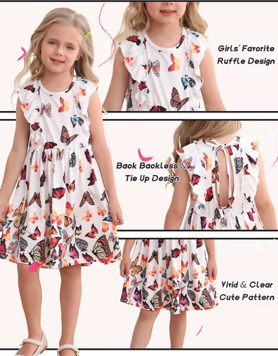 Miniatura 5 de Goodstoworld Vestido de verano para niña pequeña, vestidos de playa con volantes y lazo en la espalda para niñas de 2 a 8 años
