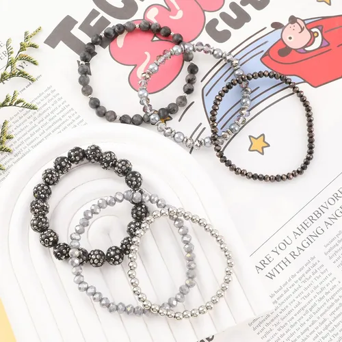 Miniatura 3 de Pulseras bohemias de cuentas negras para mujer, pulseras elásticas de cuentas de disco multicapa, hechas a mano, bohemias, apilables, cuentas