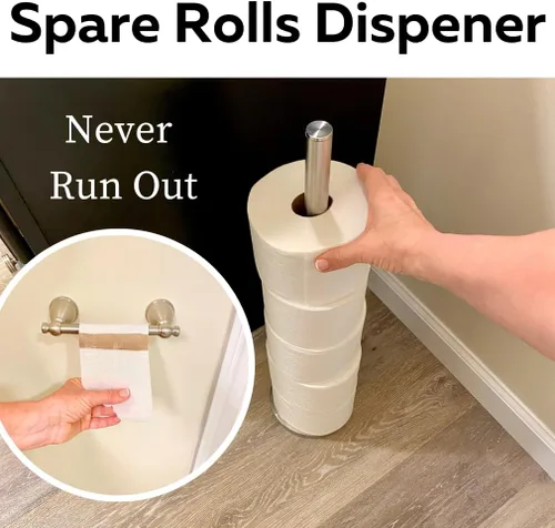 Miniatura 6 de Evelots Soporte para rollo de papel higiénico, pesado, sin peso, para almacenamiento de papel higiénico, almacena hasta 6 megarrollos, acero