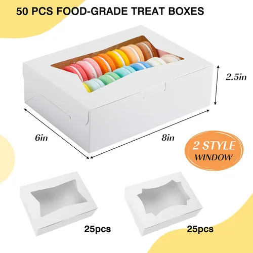 Miniatura 2 de TOMNK 50 cajas de galletas con ventana, 8 x 6 x 2.5 pulgadas, cajas de panadería con ventana de 2 estilos para golosinas, fresas cubiertas