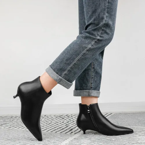 Miniatura 3 de MERUMOTE Botines de cuero para mujer, zapatos de tacón bajo, botines de invierno con cremallera