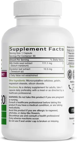 Miniatura 2 de Bronson Cardo Mariano Silimarina Marianum y Extracto de Diente de León Apoyo para la Salud del Hígado, Soporte Antioxidante, Desintoxicación, 90