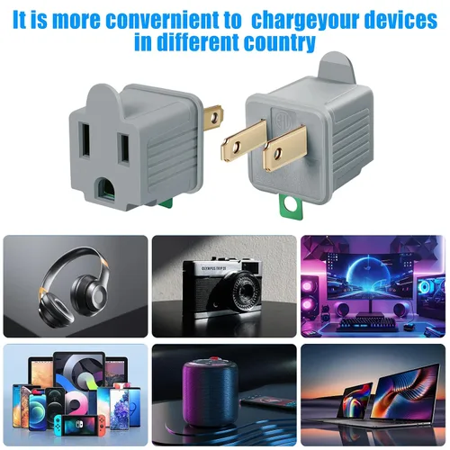 Miniatura 6 de TENINYU Adaptador con tierra de 3 puntas a 2 puntas - Convertidor de toma de 3 puntas a 2 puntas para cable eléctrico, hogar, talleres, industrial