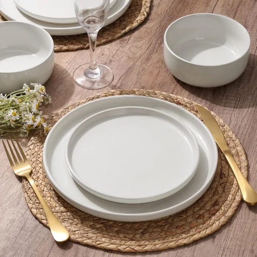 Miniatura 6 de HaWare Juego de vajilla de gres, juego de platos y tazones de 12 piezas para 4, juego de vajilla para casa restaurante, blanco lechoso moteado