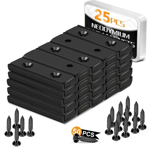 Miniatura 13 de TRYMAG Imanes rectangulares de neodimio de 80 libras, 2.362 x 0.531 x 0.197 in, barra negra fuerte con agujero avellanado y cápsula de acero, imanes