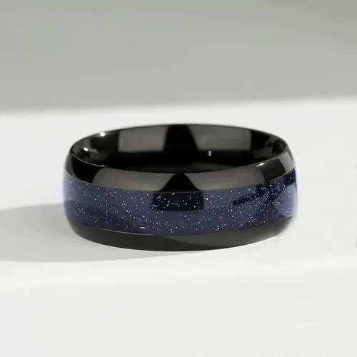 Miniatura 5 de Anillos de promesa personalizados para parejas, anillos negros a juego para parejas, anillo grabado de piedra arenisca azul en forma de cometa