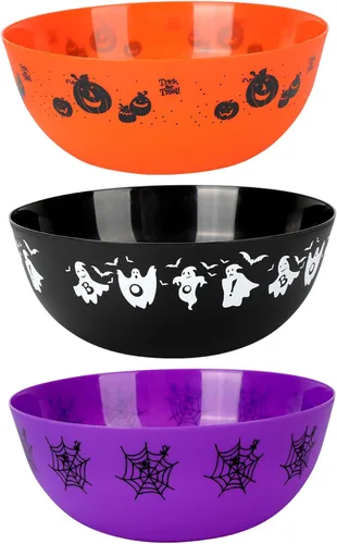 Miniatura 12 de 3 cuencos de plástico de Halloween para dulces, cuencos reutilizables para Halloween, suministros para fiestas de Halloween (fantasma negro)