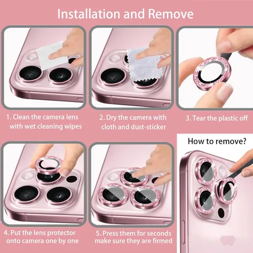 Miniatura 6 de Protector de lente de cámara compatible con iPhone 11, 11 Mini, 11 Pro y iPhone 11 Pro Max (paquete de 3 + 1), purpurina brillante, funda de cámara