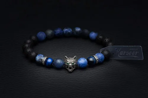 Miniatura 3 de Karseer - Pulsera amuleto de abalorios con cabeza de lobo vikinga para aliviar estrés y ansiedad