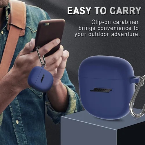 Miniatura 6 de Funda de silicona para auriculares Bose QuietComfort II (2022) y QuietComfort Ultra (2023), funda protectora a prueba de golpes con llavero para Azul
