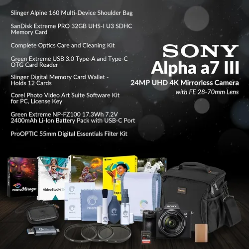 Miniatura 8 de Sony Alpha a7 III - Cámara sin espejo de 24MP UHD 4K con lente de 1.102-2.756 in, paquete de tarjeta SDHC U3 de 32 GB, funda para cámara, kit
