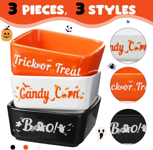 Miniatura 3 de Tanlade 3 piezas de tazón de caramelos de Halloween, mini plato para decoración de bandeja escalonada, tazón de caramelos de maíz cerámico