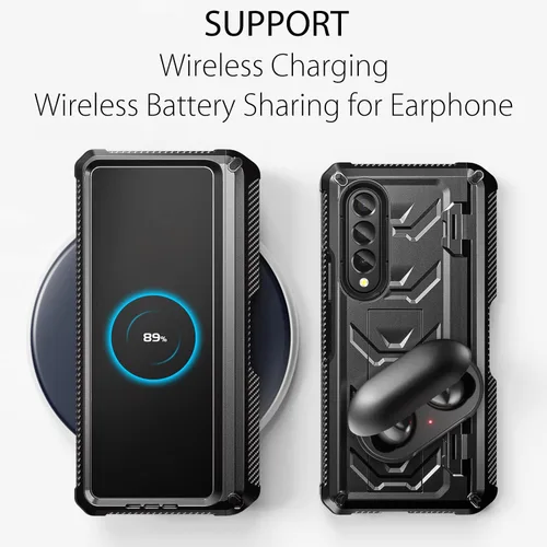Miniatura 7 de Funda resistente para Samsung-Galaxy-Z-Fold-3 con soporte integrado [soporte para bolígrafo S] [protector de pantalla] [protección de bisagra], Negro
