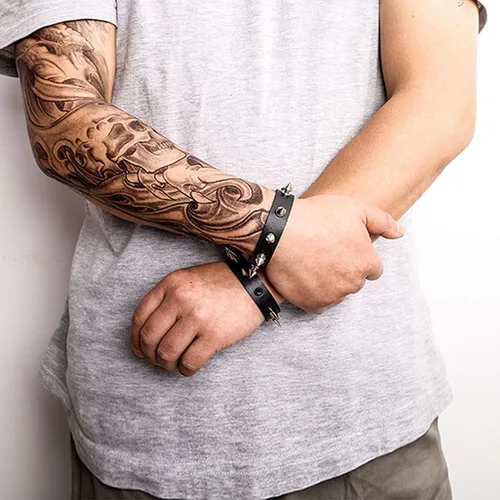 Miniatura 5 de Pulsera de cuero para hombre y mujer, pulsera punk, pulsera de rock, trenzada, con remaches, pulsera ajustable