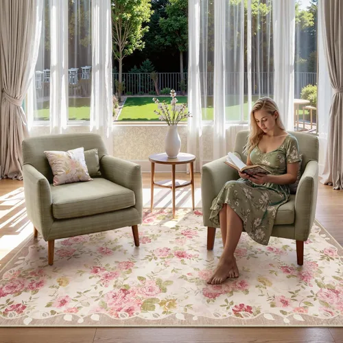 Miniatura 4 de Lahome Alfombra Floral Lavable de 3 x 5 Pies, Alfombras Pequeñas para Dormitorio, Suave Antideslizante, Alfombras para Entrada, Alfombra de Pila