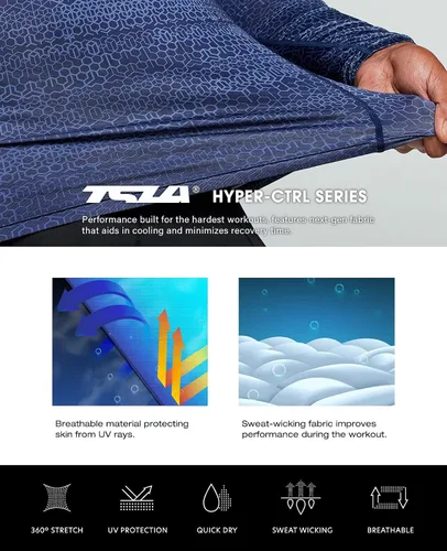 Miniatura 7 de TSLA - Paquete de 1 o 3 camisas de compresión de manga larga FPU 50 para hombre camisa de entrenamiento atlético protector de erupción para deportes