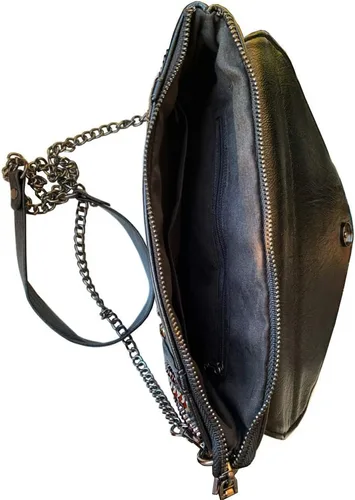Miniatura 13 de Bolso de mano con cadena de remache para mujer, bolso de mano pequeño de piel sintética, bolso de hombro con asa superior, color negro