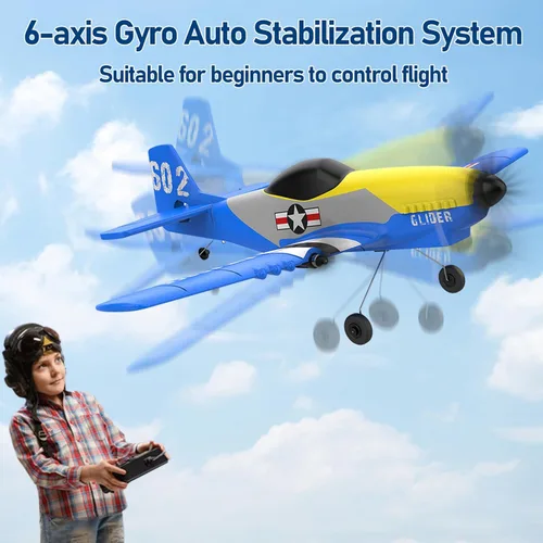 Miniatura 5 de Avión RC Dron, avión de control remoto RC de 3 canales, 2.4 GHz con 2 baterías, estabilizador de giroscopio de 6 ejes, aviones de espuma de juguete