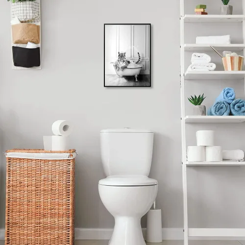 Miniatura 5 de XMJJQQ Arte enmarcado divertido lienzo de tigre para baño, bonito póster de baño en blanco y negro, estampado de tigre animal en el baño, decoración