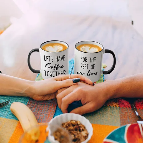 Miniatura 6 de Maustic Juego de tazas de café de 11 onzas para novios y novias, regalos para él y ella, regalo de despedida de soltera, Let's Have Coffee Together