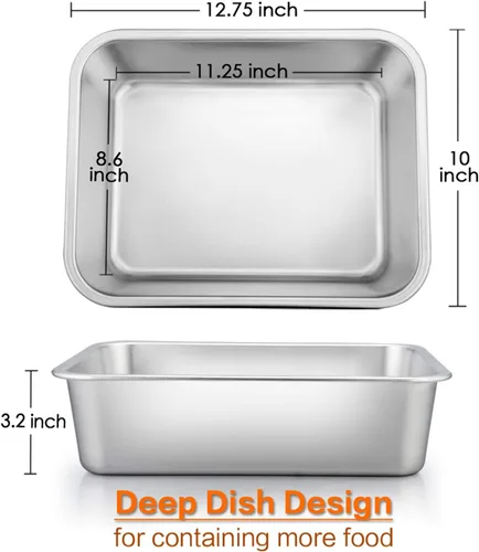 Miniatura 2 de E-far Juego de 2 moldes de lasaña de acero inoxidable profundo, 12.75 x 10 x 3.2 pulgadas, rectangular, de metal, para horno, no tóxico