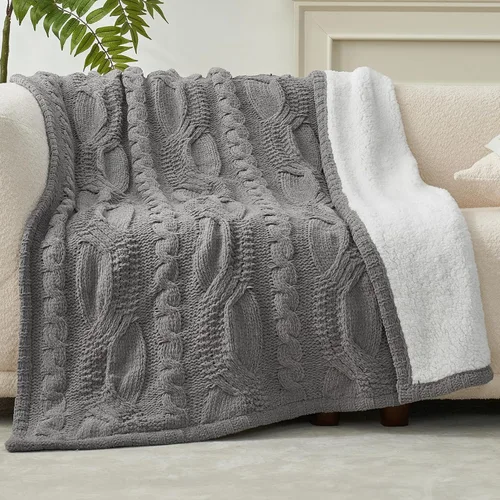 Amélie Home - Manta de punto trenzado para sofá, mantas suaves y acogedoras de sherpa de chenilla para sofá, silla, hogar confortable, 50 x 60
