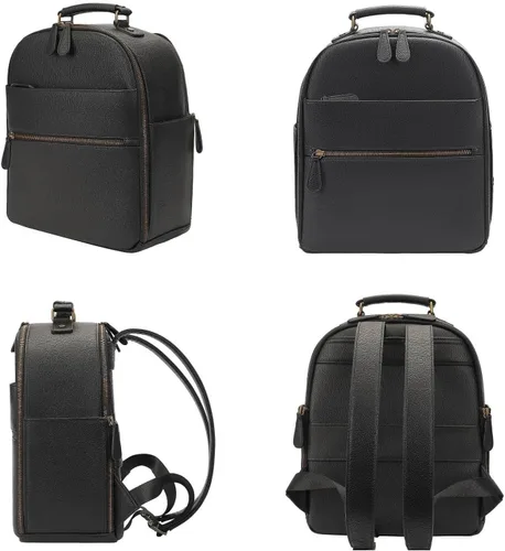Miniatura 6 de Mochila para cámara pequeña, piel sintética clásica con compartimento para tableta de 11 pulgadas, bolsa de cámara profesional para fotógrafos