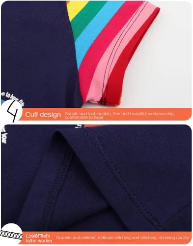 Miniatura 5 de KISSOURBABY Vestido de manga corta de algodón suave para niñas pequeñas, vestido casual de dibujos animados